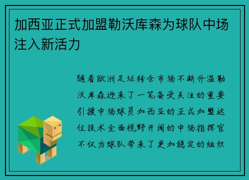 加西亚正式加盟勒沃库森为球队中场注入新活力 加西亚正式加盟勒沃库森为球队中场注入新活力